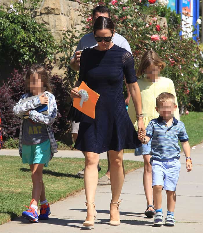 Jennifer Garner taking her three children, Violet, Seraphina and Samuel, to church in Brentwood