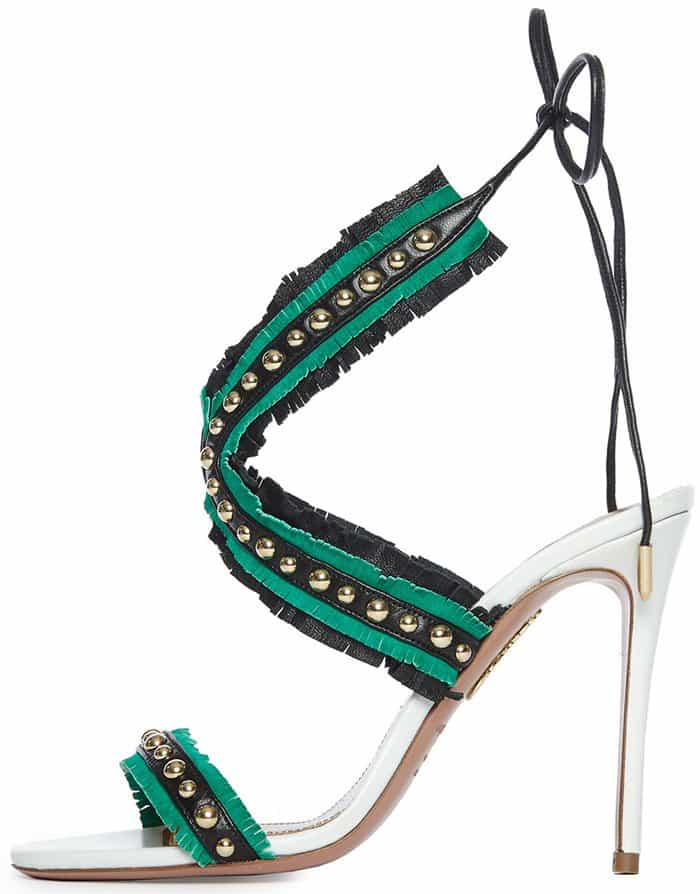 Watermelon Aquazzura "Latin Lover" Studded Fringed Sandals