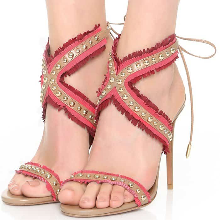 Studded Aquazzura "Latin Lover" Studded Fringed Sandals