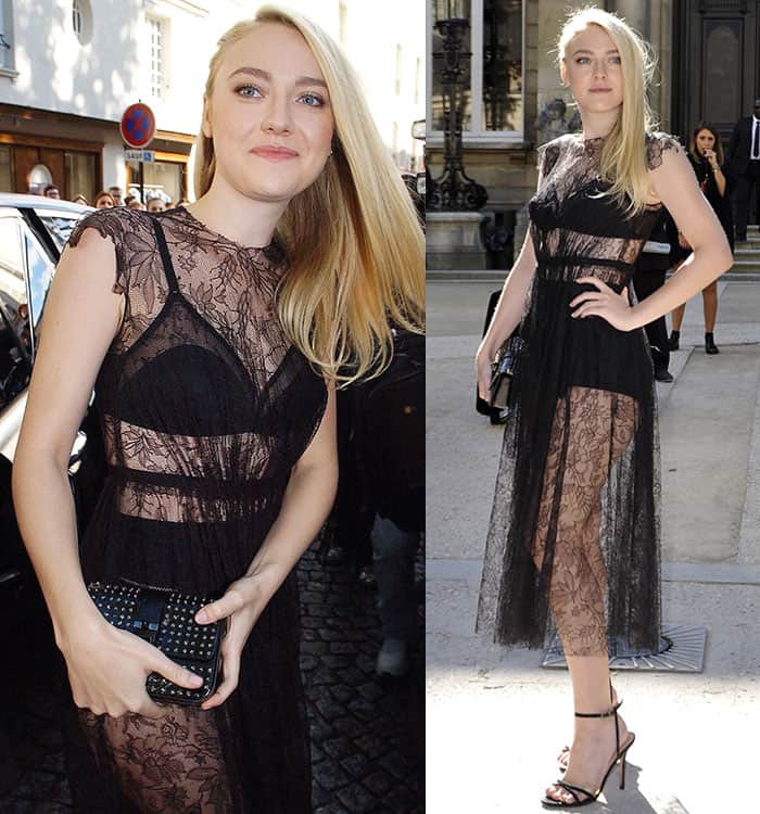 Dakota Fanning revealed her underwear in a sheer lace dress