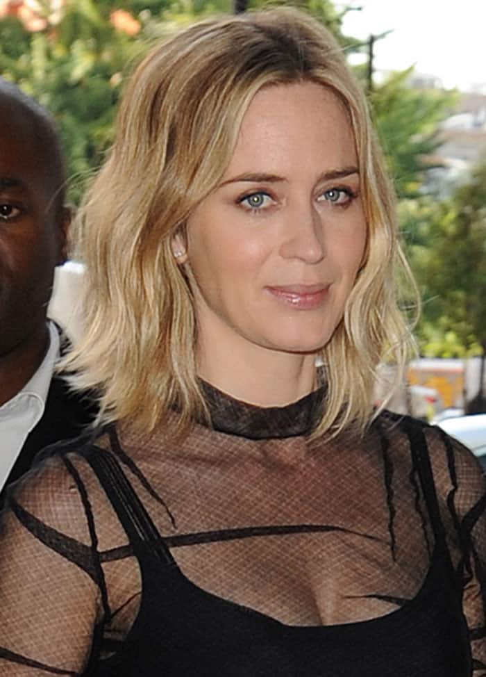 Emily Blunt with a wavy lob and minimal makeup