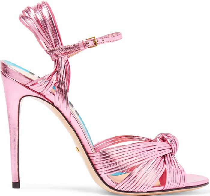 Metallic Pink Gucci Allie Knotted Strappy Sandals