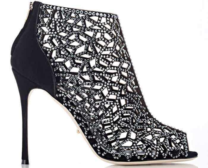 Sergio Rossi Tresor Swarovski Crystal Suede Booties