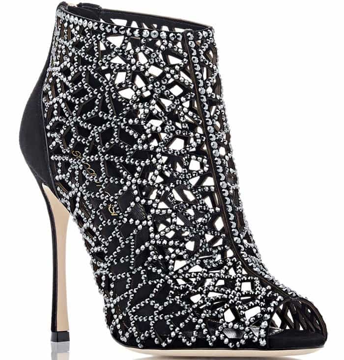 Sergio Rossi Tresor Swarovski Crystal Suede Booties