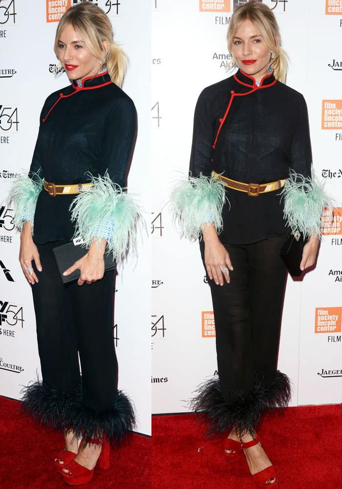 Sienna Miller wore a striking Chinese-inspired outfit from Prada's Spring 2017 runway at the 54th New York Film Festival for the premiere of "The Lost City of Z"