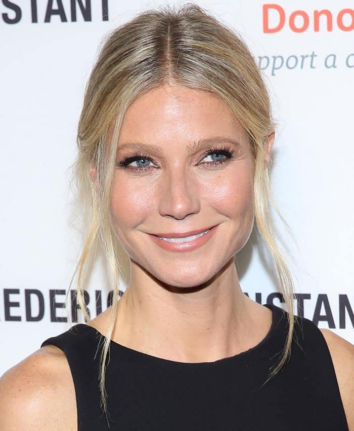 Gwyneth Paltrow pulled her blonde hair back into a low bun