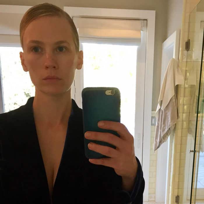 January Jones snaps a quick mirror selfie before the Nocturnal Animals screening, showing off her sleek look and minimal makeup