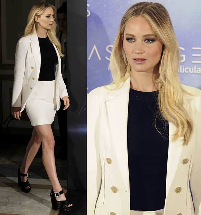 Jennifer Lawrence stuns in a tailored 3.1 Phillip Lim blazer and matching shorts