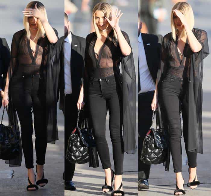 Khloé Kardashian waved to fans while arriving for her television appearance