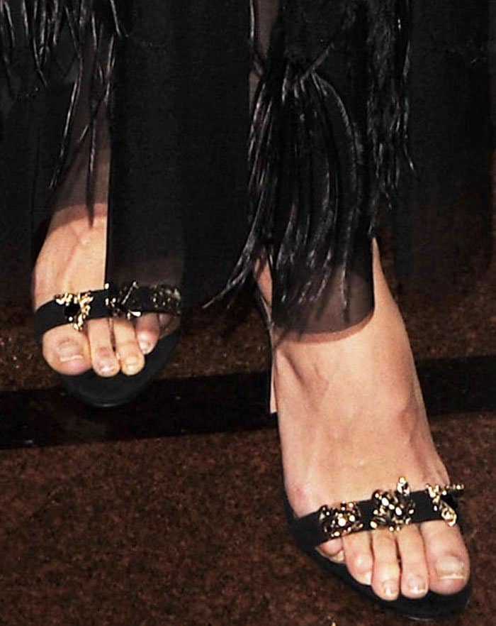 Lily Aldridge went for a quirky shoe with the Aquazzura "Fauna" sandals