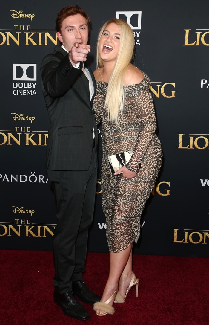 Daryl Sabara with his wife Meghan Trainor at the premiere of The Lion King