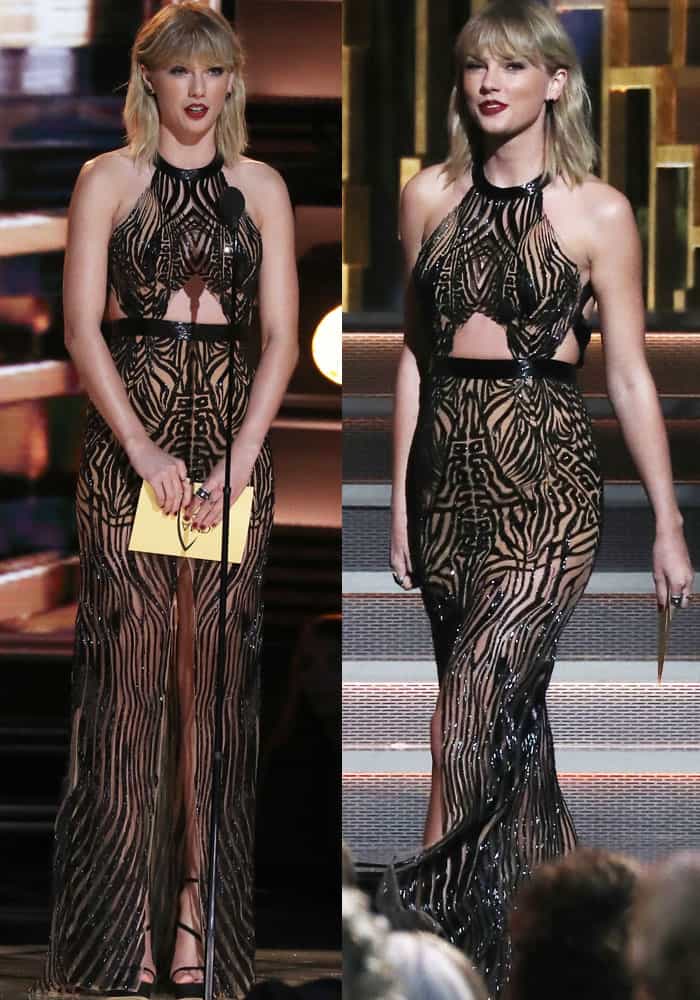 Taylor Swift in a magnificent cutout dress from Julien Macdonald's Spring 2017 collection