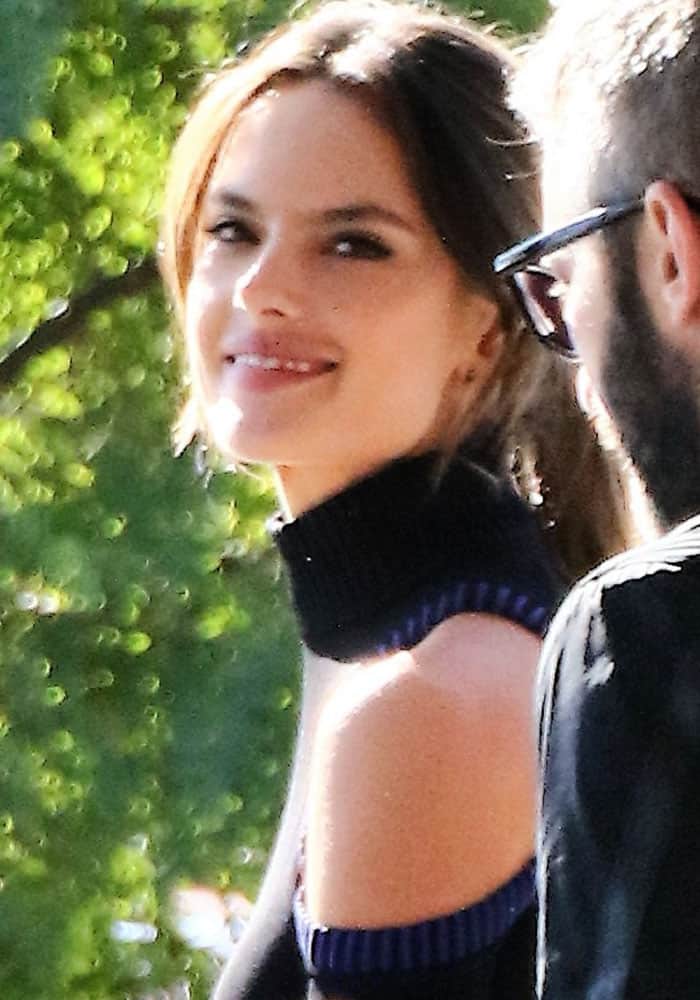 Alessandra Ambrosio on the set of "Extra!" at Universal Studios in Los Angeles on December 2, 2016