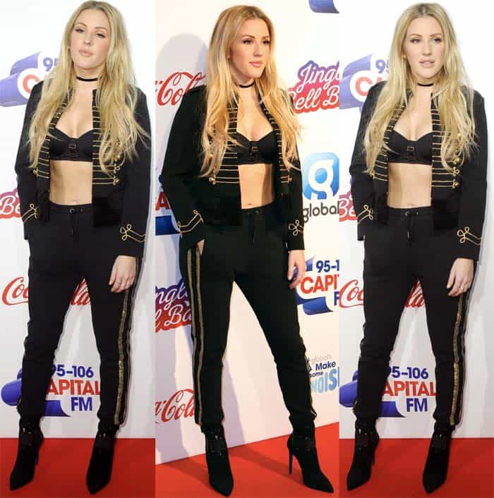 Ellie Goulding in a military-inspired ensemble for Capital's Jingle Bell Ball