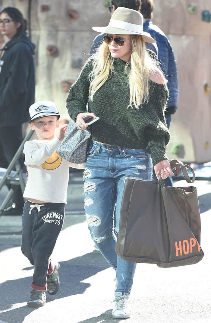 Hilary Duff and son Luca Comrie at the Farmers Market in Los Angeles, California, on December 18, 2016