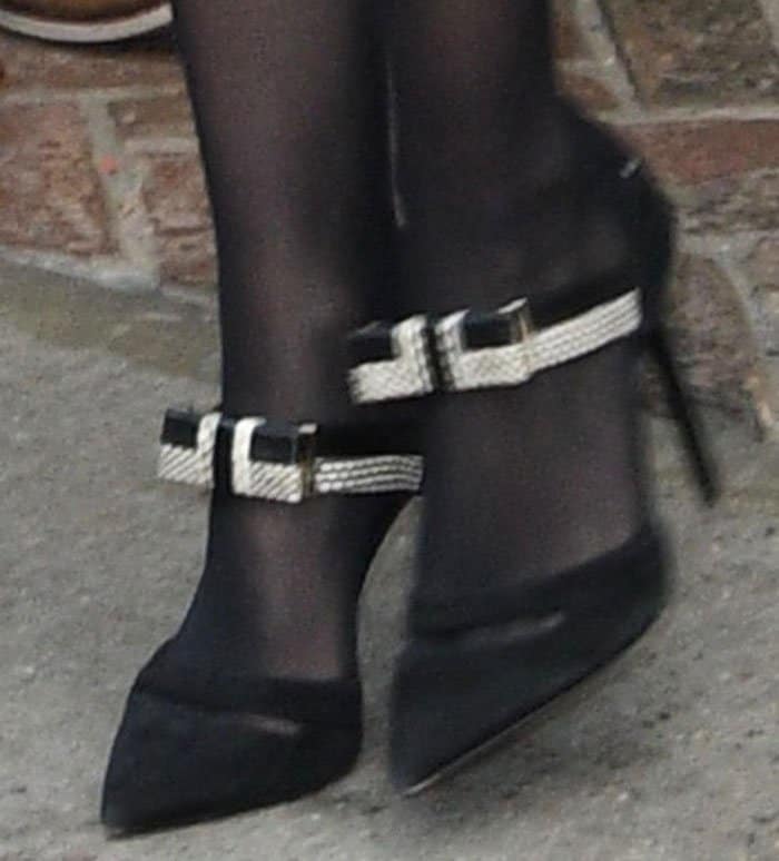Jennifer Lawrence completed her chic look with black Nicholas Kirkwood Mary Jane pumps