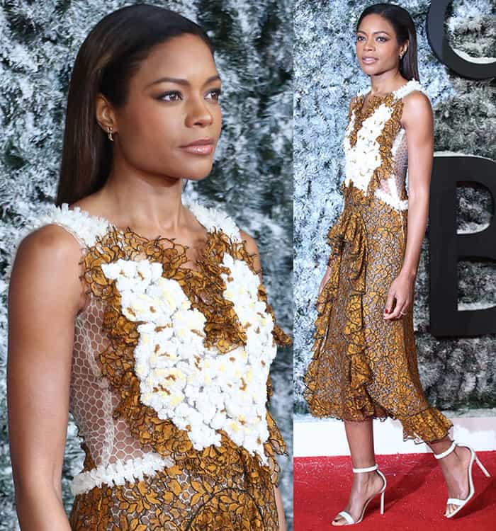 Naomie Harris keeps her hair sleek and simple, wearing it straight with a center part at the European premiere of "Collateral Beauty"