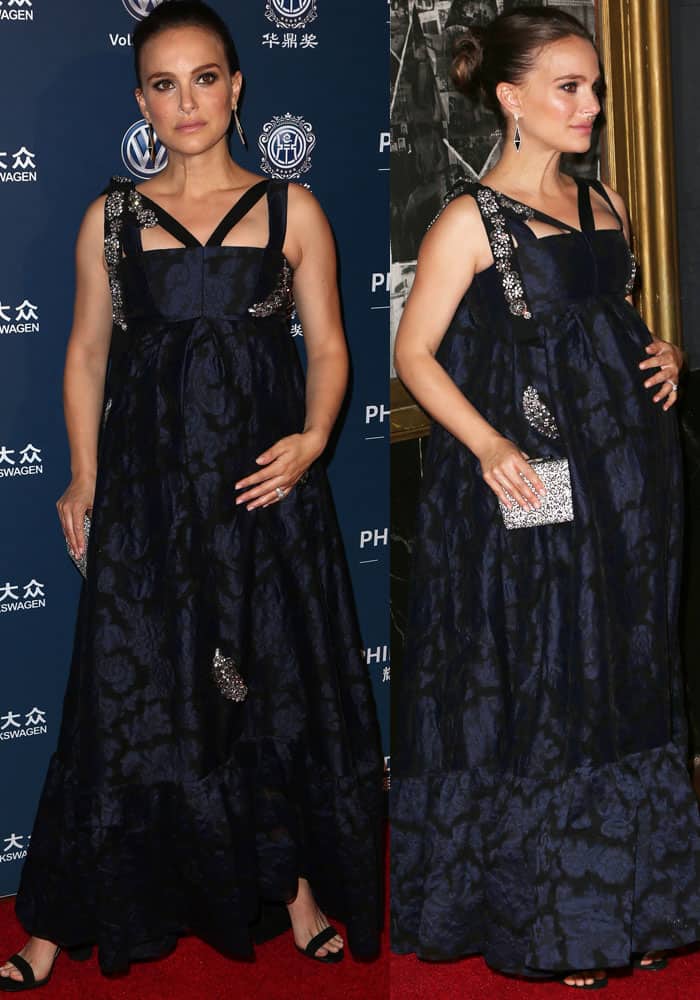 Natalie Portman turns heads with her glamorous Erdem Pre-Fall 2017 gown with exquisite silver floral embroidery
