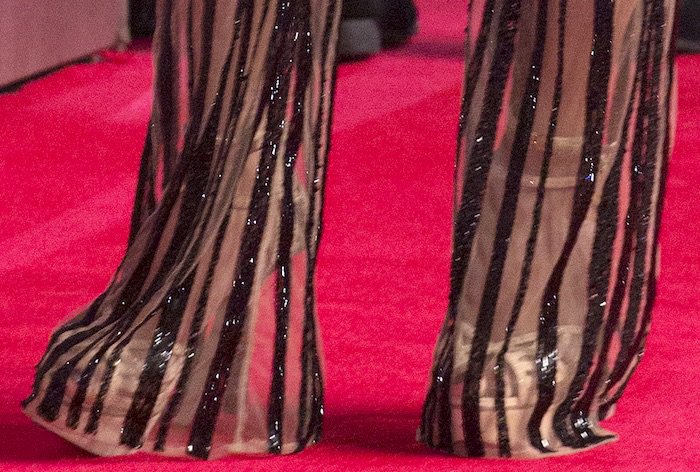 Nicole Scherzinger's platform sandals feature double ankle straps and whopping six-inch heels