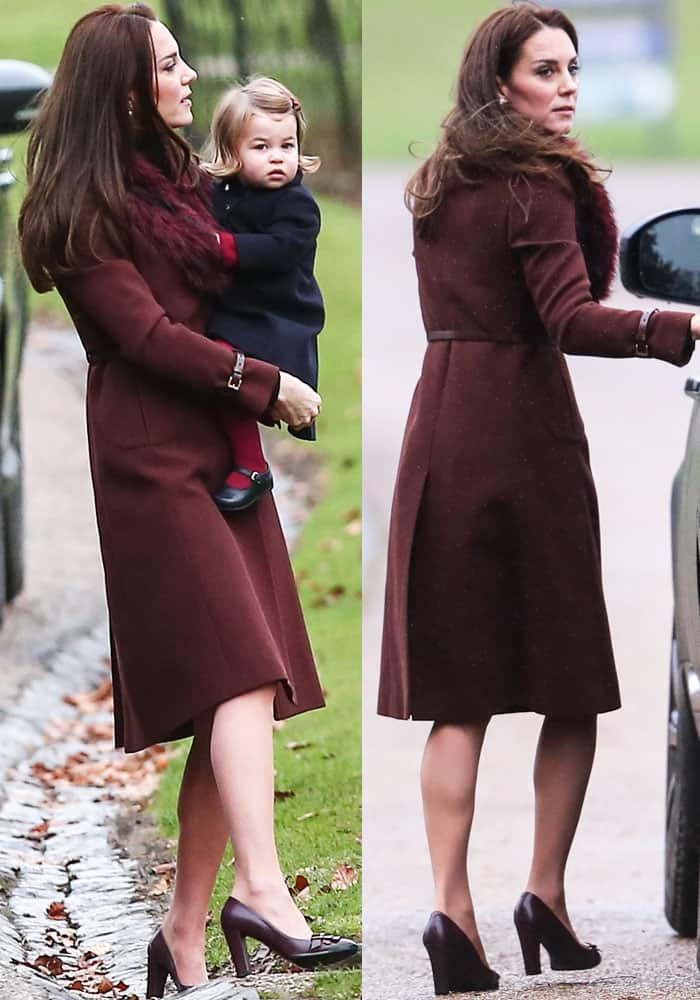 Kate Middleton is pictured carrying Princess Charlotte while attending Christmas Day services