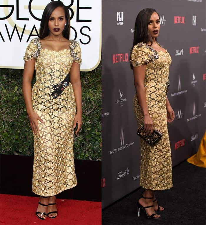 Kerry Washington stands out in a unique and elegant Dolce Gabbana dress with intricate details