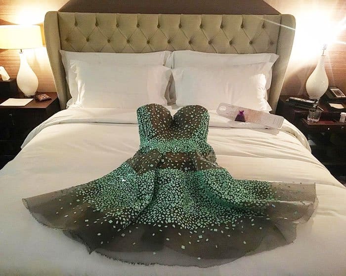 Nina uploaded a behind-the-scenes photo of her dress before slipping into it for the premiere