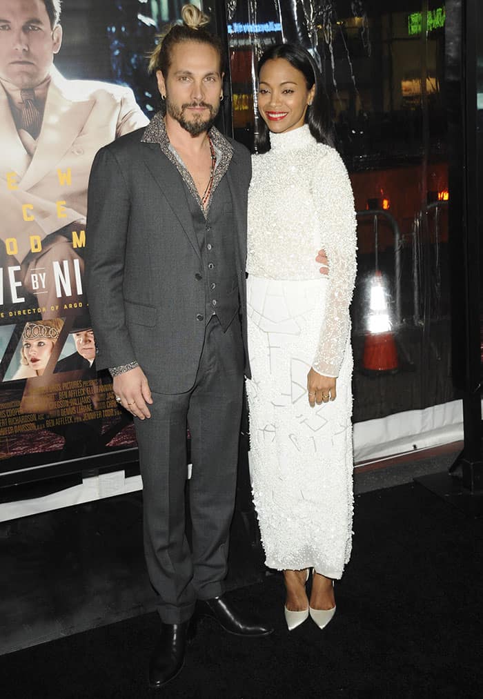 Zoe Saldaña and husband Marco Perego Saldana at the world premiere of "Live By Night" at the TCL Chinese Theatre in Los Angeles on January 10, 2017
