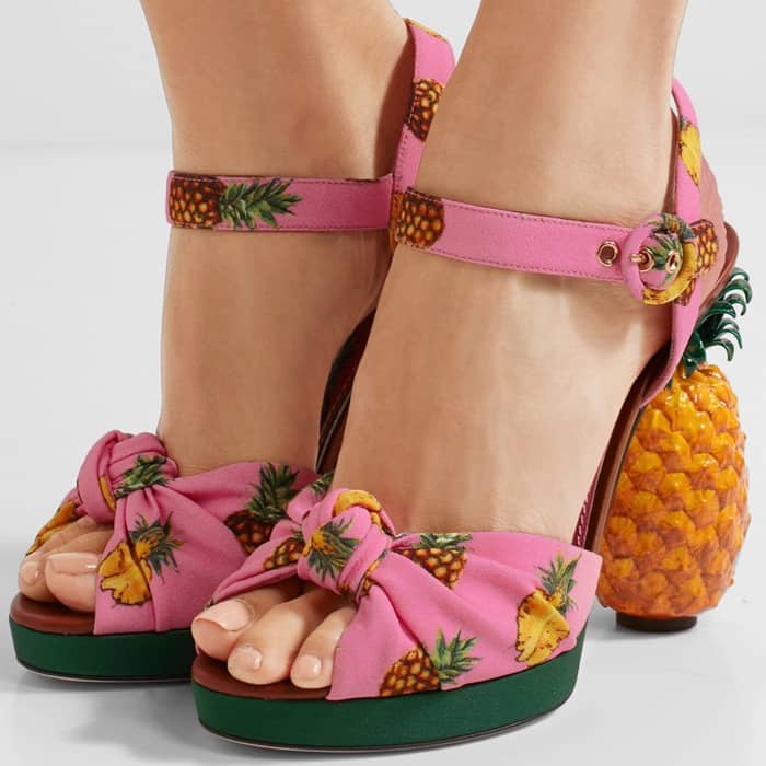 Dolce Gabbana Knotted Printed Crepe Platform Sandals