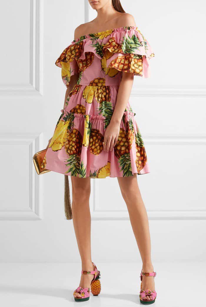 Model wearing a dress from Dolce Gabbana's tropical-inspired Spring '17 collection