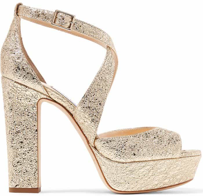 Jimmy Choo April metallic crinkled-leather platform sandals