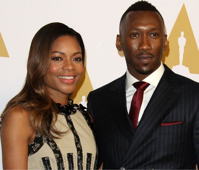 Naomie Harris poses with "Moonlight" co-star Mahershala Ali