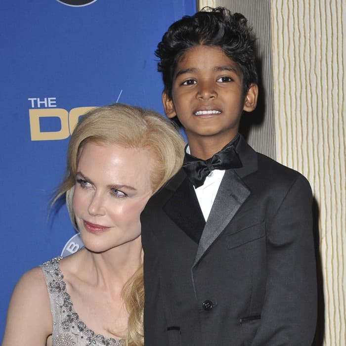 Nicole Kidman poses with her Lion co-star Sunny Pawar, who was dressed in a sharp tuxedo