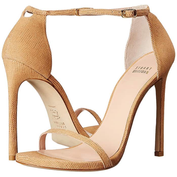 Stuart Weitzman "Nudist" Ankle-Strap Sandals in Pan Goose Bump Nappa