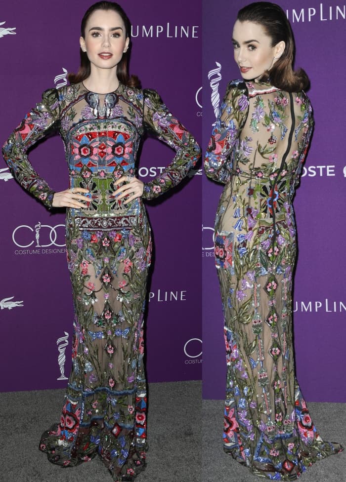 Lily Collins at the 19th Costume Designers Guild Awards held at The Beverly Hilton Hotel in Beverly Hills, California, on February 21, 2017