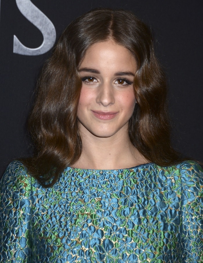 Coco König looks stunning in a Michael Kors Collection Spring 2017 teal metallic floral brocade dress