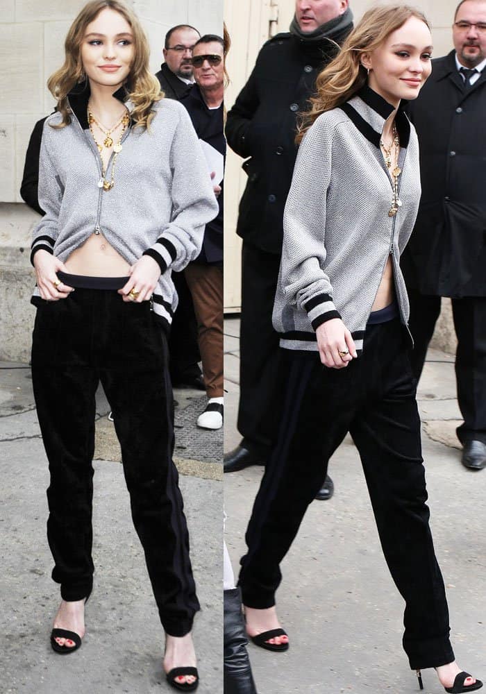 Lily Rose Depp arriving at the Chanel show during Paris Fashion Week Fall/Winter 2017/2018 on March 7, 2017