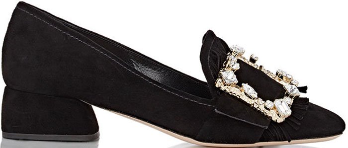 Miu Miu Embellished Buckle Suede Pumps