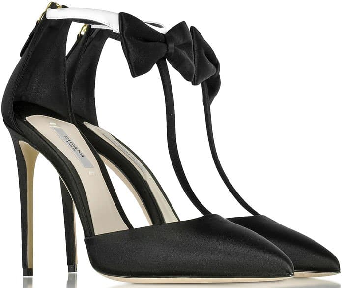 Olgana Paris La Garconne Black Satin T-Strap Pumps