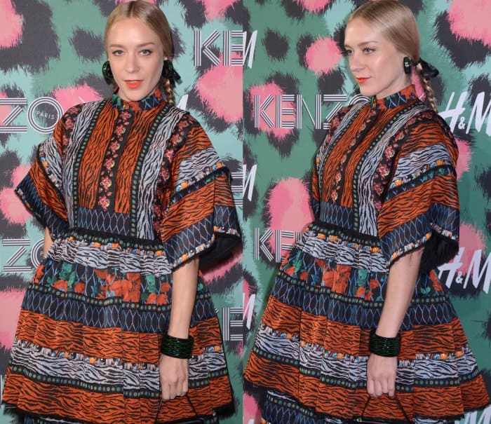 Chloë Sevigny wearing a Kenzo x HM patterned maxi dress at the Kenzo x HM fashion show