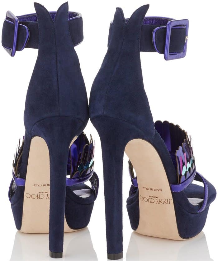 Jimmy Choo "Kathleen" Navy Mix Suede and Mirror Leather Platform Sandals