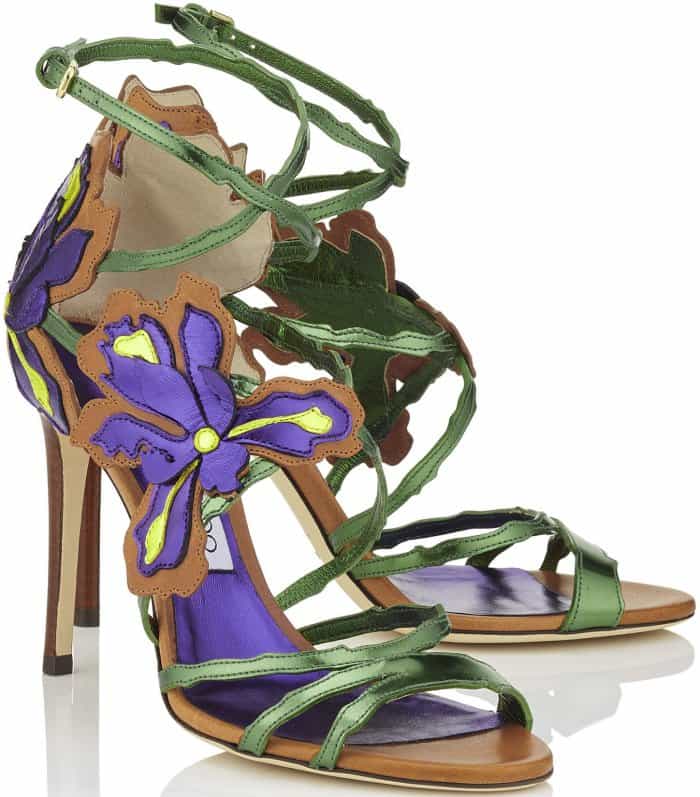 Jimmy Choo "Lolita" Canyon Mix Mirror Leather and Vaccetta Sandals