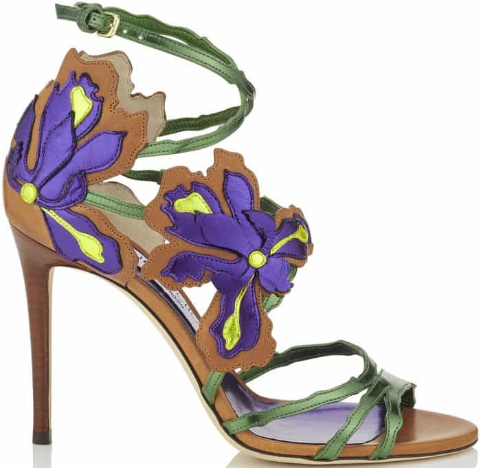 Jimmy Choo "Lolita" Canyon Mix Mirror Leather and Vaccetta Sandals