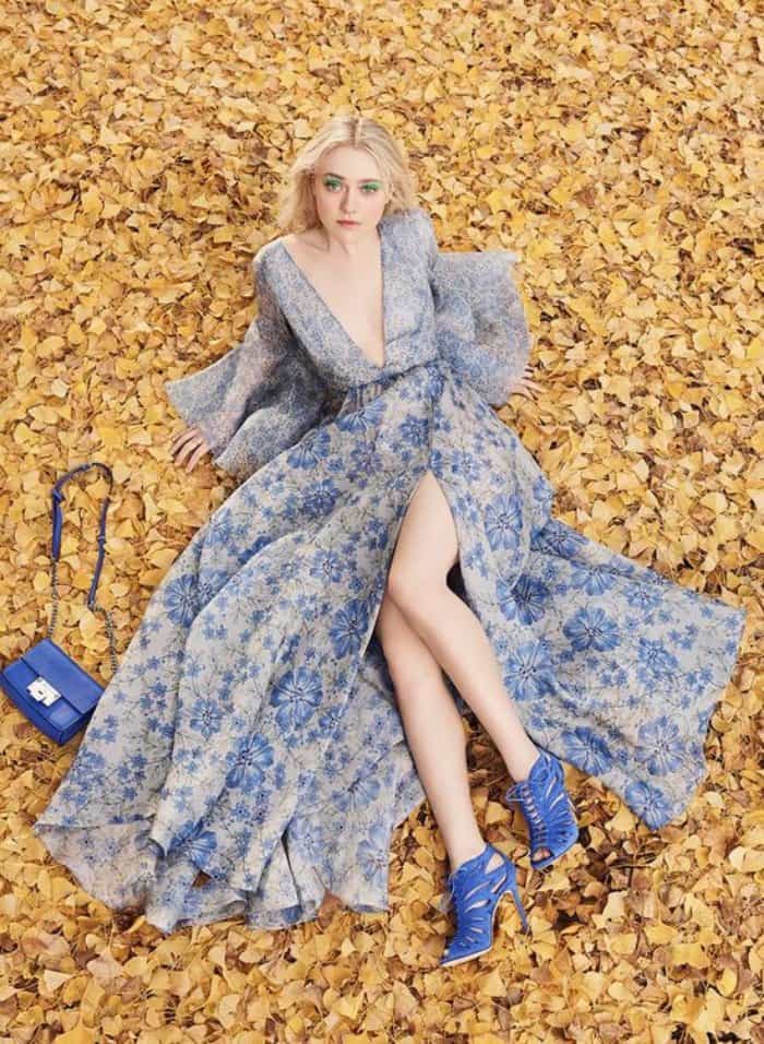 Dakota Fanning wearing the "Keena" sandal booties in Jimmy Choo's spring/summer 2017 style diary