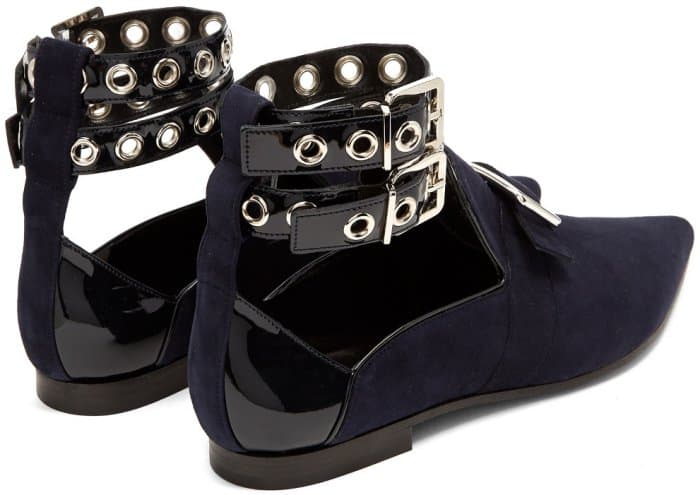 Self-Portrait x Robert Clergerie “Lolli” Point-Toe Flats in Ink Navy Suede