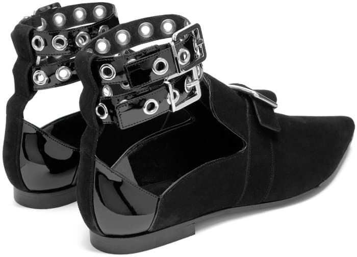 Self-Portrait x Robert Clergerie “Lolli” Point-Toe Flats in Black Suede