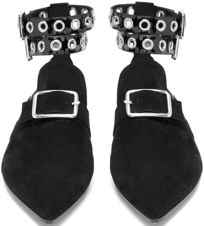 Self-Portrait x Robert Clergerie “Lolli” Point-Toe Flats in Black Suede