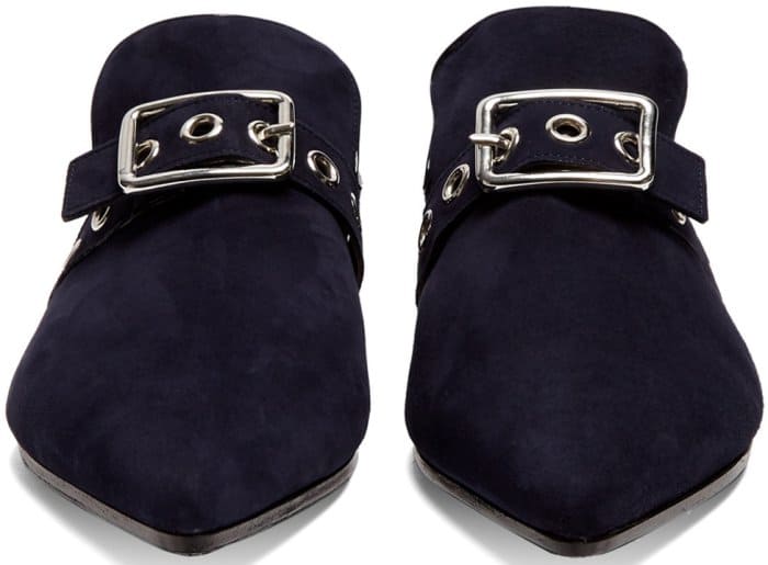 Self-Portrait x Robert Clergerie “Lopal” Backless Loafers in Navy Suede