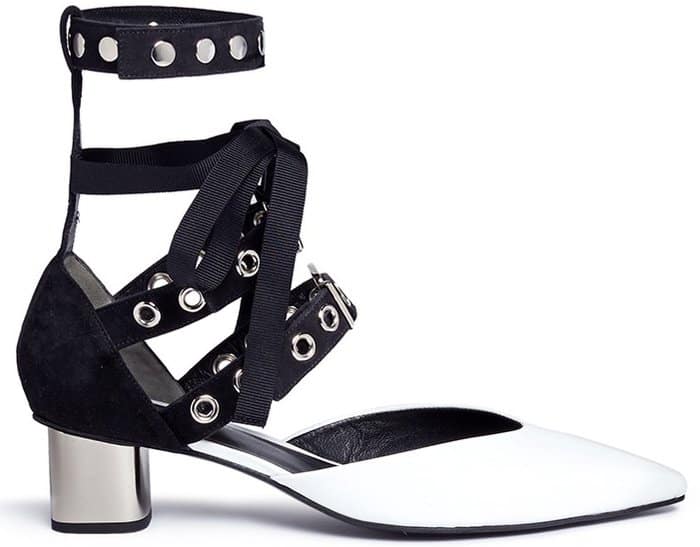 Self-Portrait x Robert Clergerie “Susa” Eyelet Strappy White Patent Leather Pumps