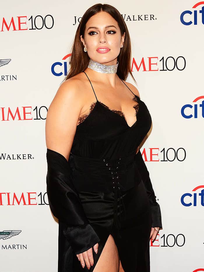 Ashley Graham stuns with sleek straight hair, soft pink lips, and a radiant glow, perfectly complementing her glamorous Time 100 Gala look