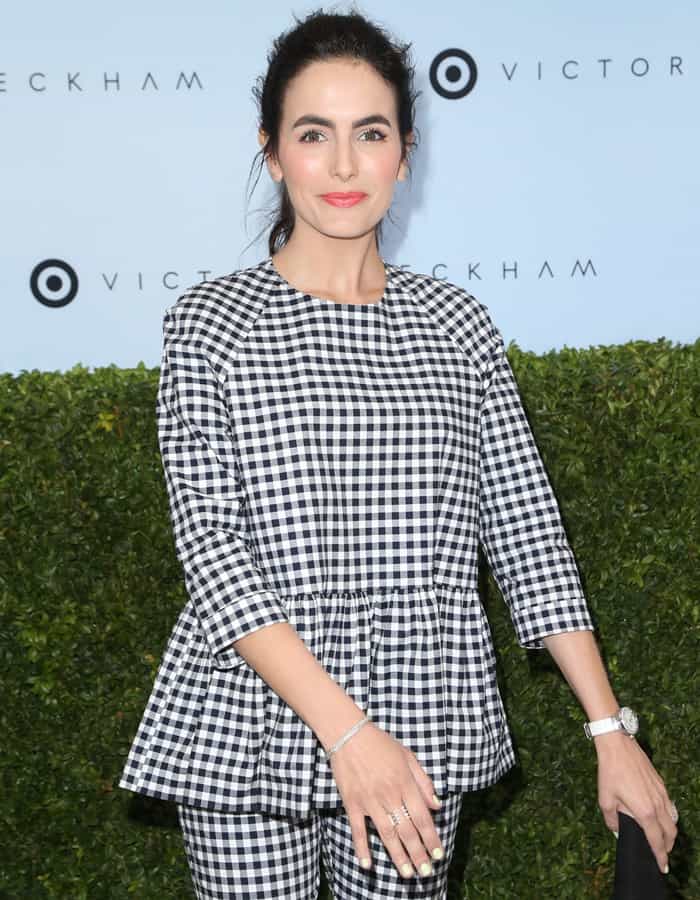 Camilla Belle showcases a stylish gingham ensemble paired with delicate jewelry